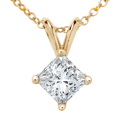 0.24 CT PRINCESS CUT SOLITAIRE PENDANT, 14K GOLD, E/I1